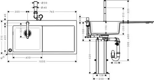 hansgrohe C51 C51-F450-12 Spülencombi 450 Select mit Abtropffläche rechts Chrom, 43228000, Artikel in Kategorie